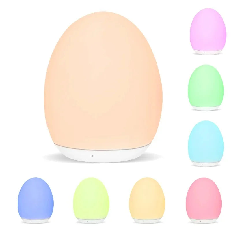 Portable Baby Night Light Egg Shape Stepless Dimming 7-Color Touch Control Eye-Caring Soft Glow for Feeding Nursery Lamp