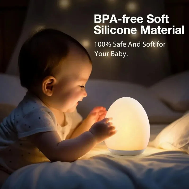Portable Baby Night Light Egg Shape Stepless Dimming 7-Color Touch Control Eye-Caring Soft Glow for Feeding Nursery Lamp